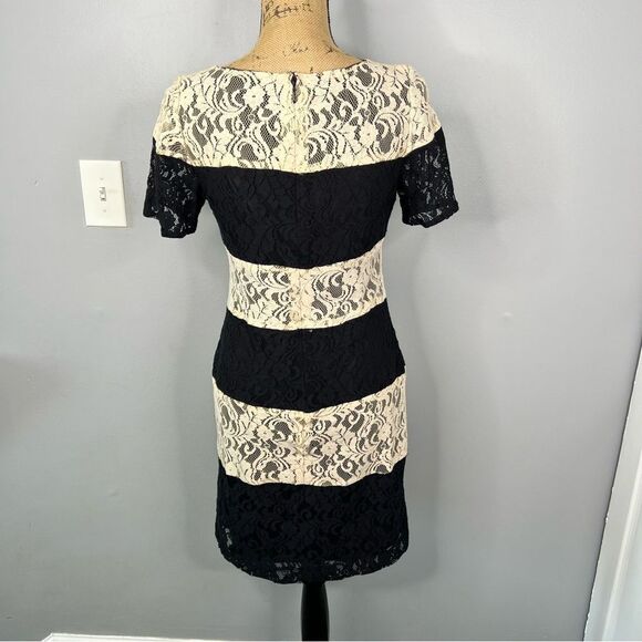 Sz 2 Just Taylor Black & Creme Lace Knee Length $69 MSRP - Picture 5 of 13